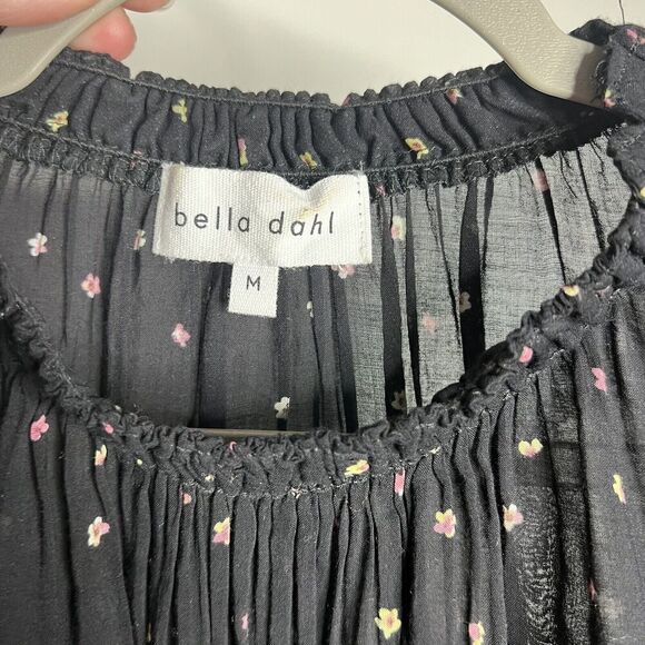 Bella‎ Dahl Top Womens Medium Black Floral Smocked Long Sleeve Tie Front Rayon - Picture 13 of 13